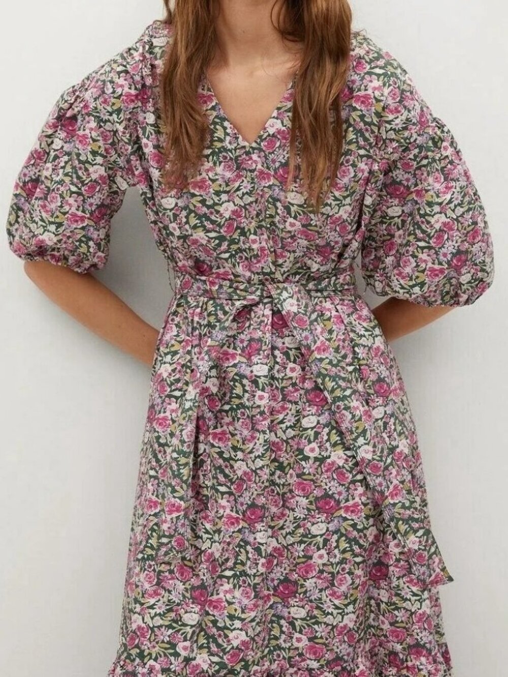 Mango "Linda" Flowers Cotton Midi Dress size 6 NWOT